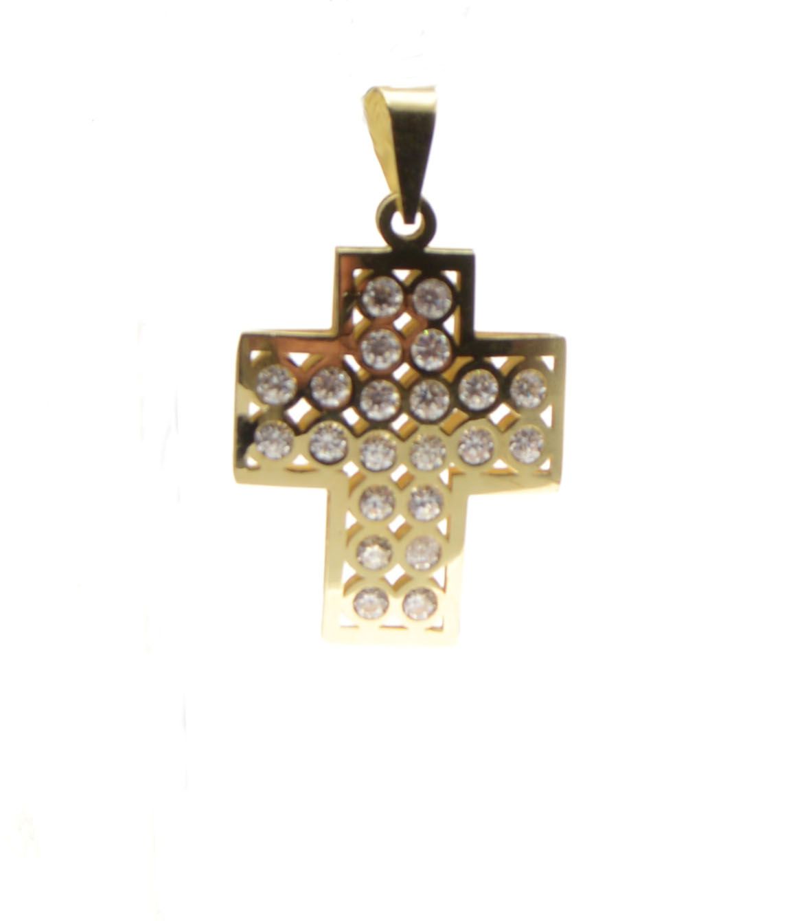 UNISEX 18K GOLD CROSS AND WHITE ZIRCON PENDANT 222C