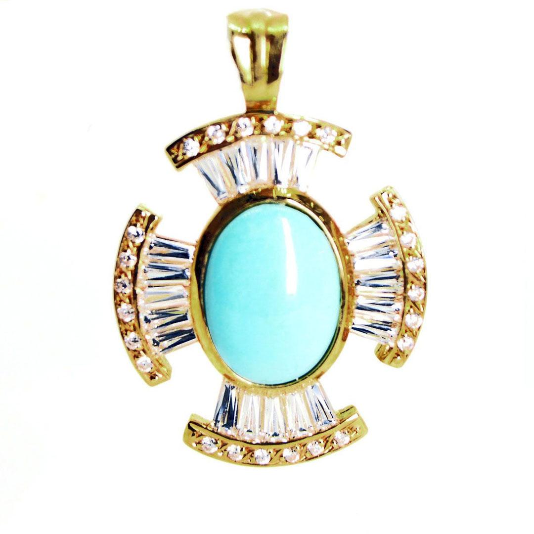 COLGANTE CRUZ ORO 18K CON TURQUESA 1538A