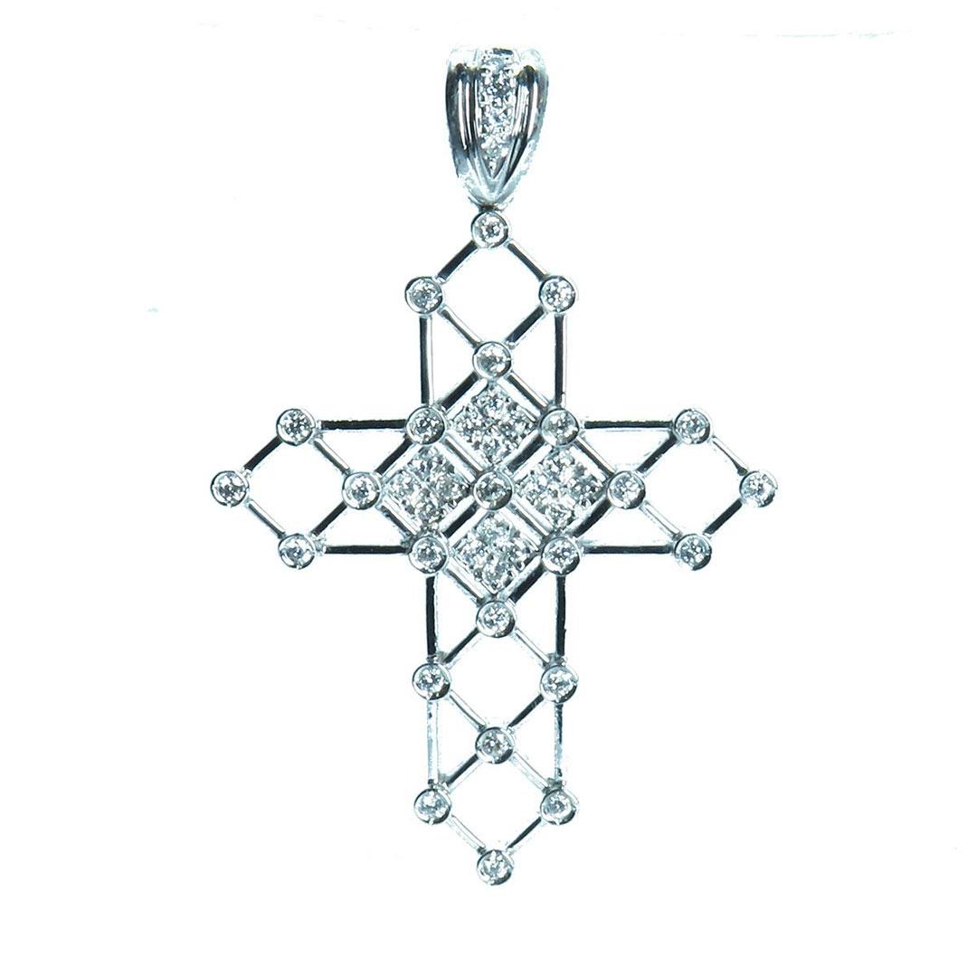 COLGANTE CRUZ ORO BLANCO 18K CON BRILLANES 67BT
