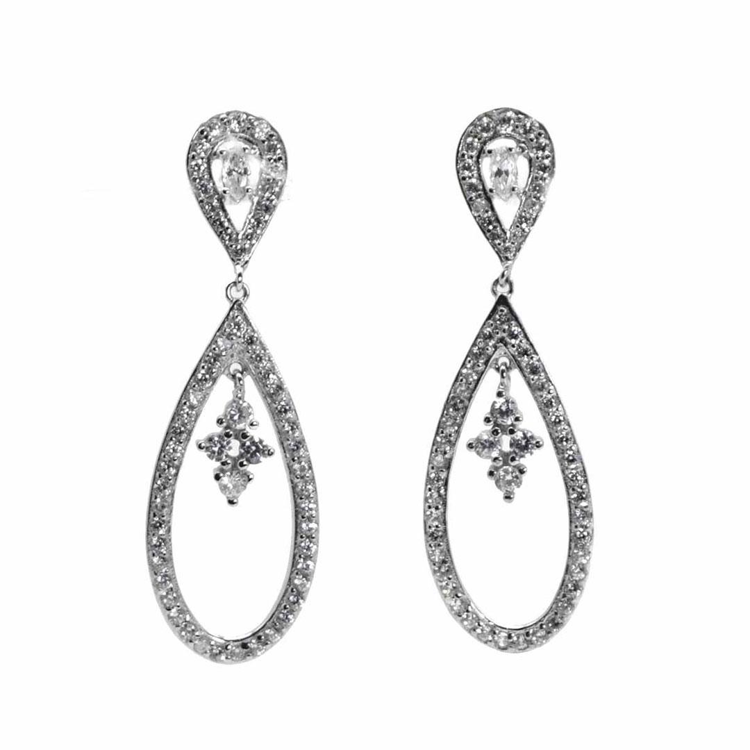 PENDIENTES LARGOS MUJER ORO BLANCO 18K CON CIRCONITAS 10109C