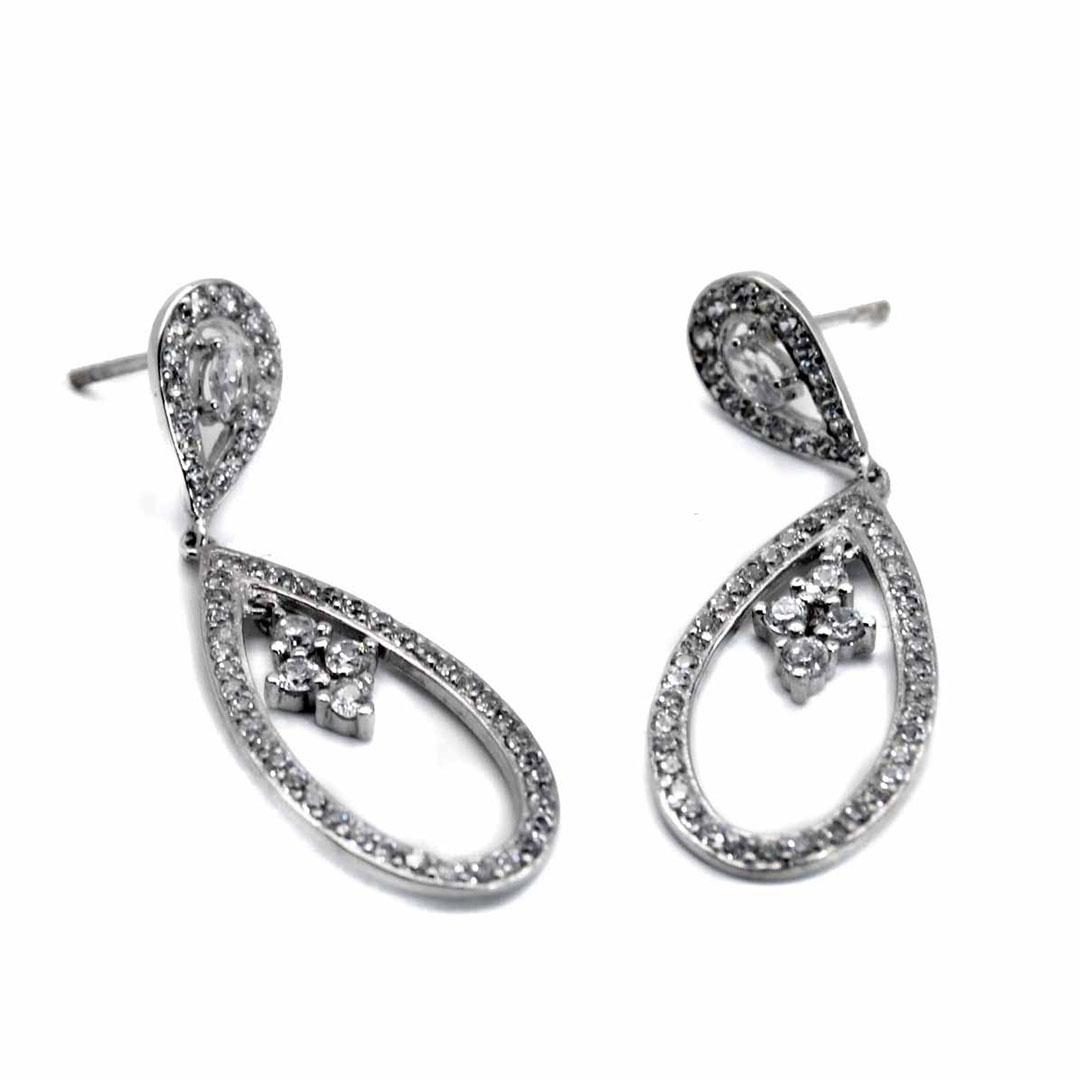 PENDIENTES LARGOS MUJER ORO BLANCO 18K CON CIRCONITAS 10109C