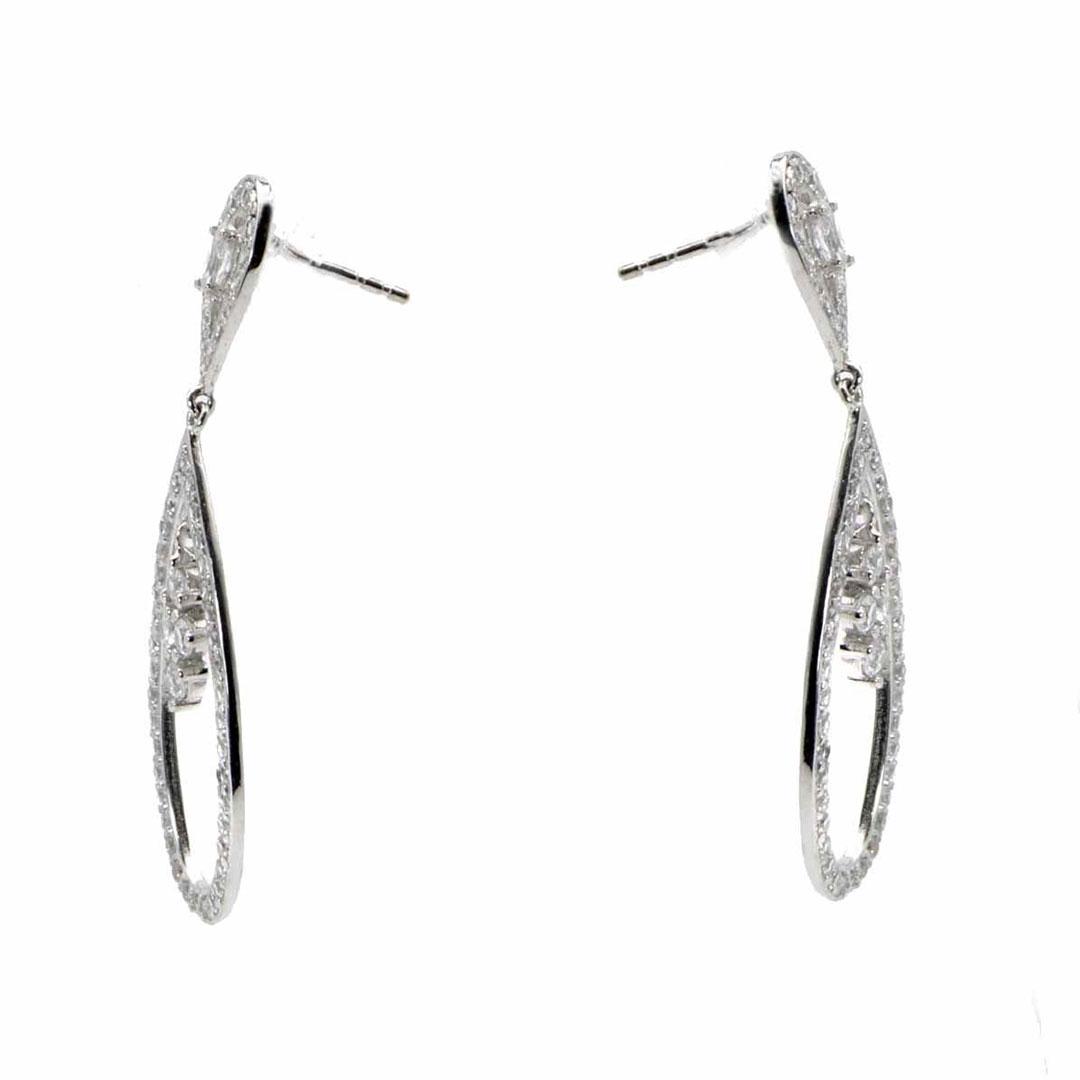 PENDIENTES LARGOS MUJER ORO BLANCO 18K CON CIRCONITAS 10109C