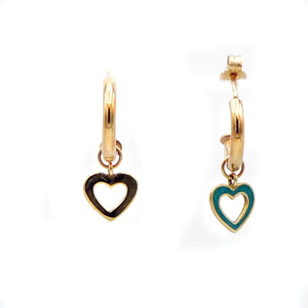 PENDIENTES MUJER ORO 18K SEMIARO CON CHARM CORAZÓN 1385VA