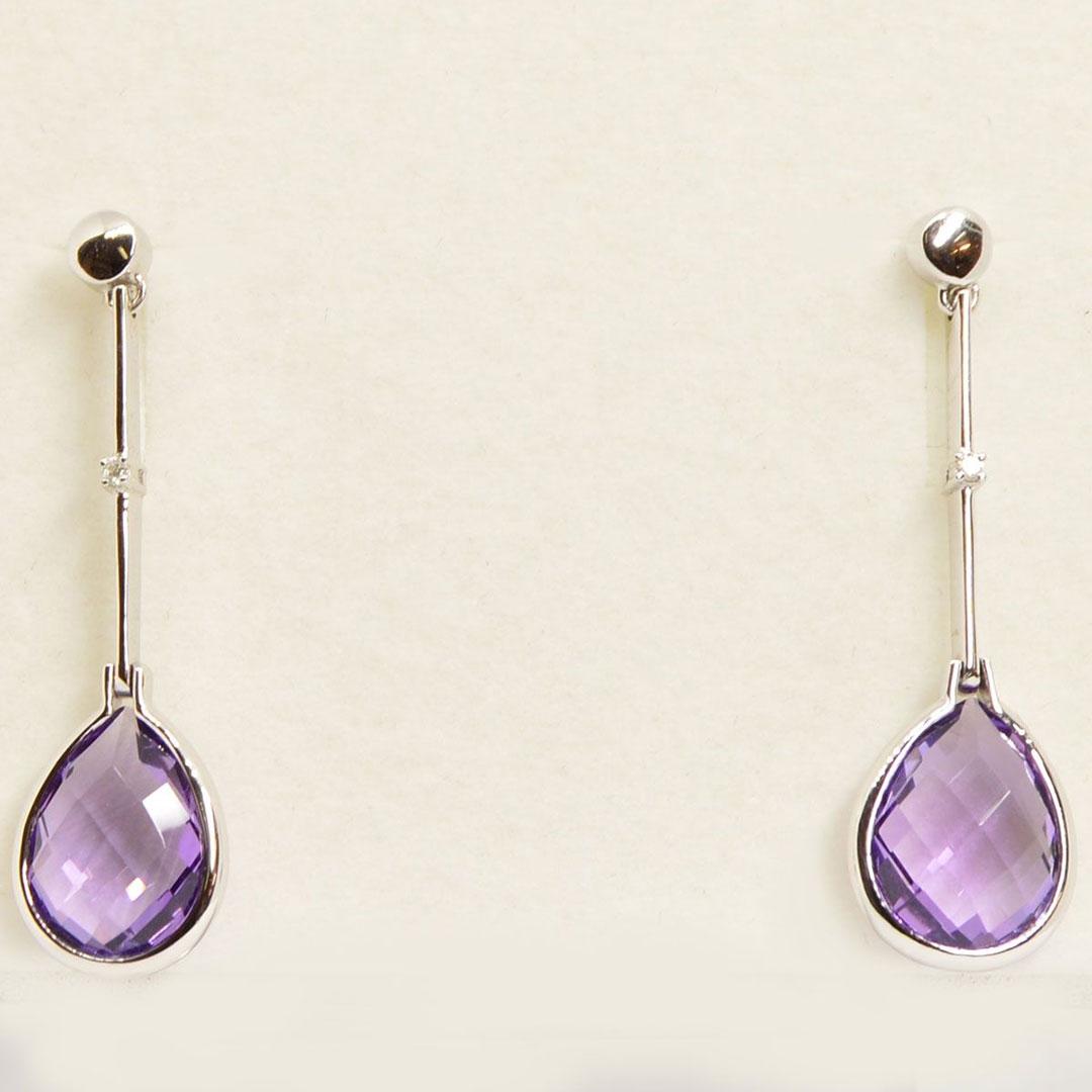 PENDIENTES MUJER ORO BLANCO 18K CON AMATISTA Y DIAMANTE 147B