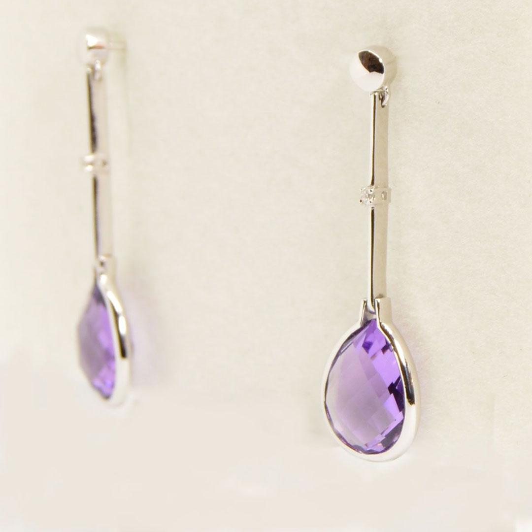 PENDIENTES MUJER ORO BLANCO 18K CON AMATISTA Y DIAMANTE 147B