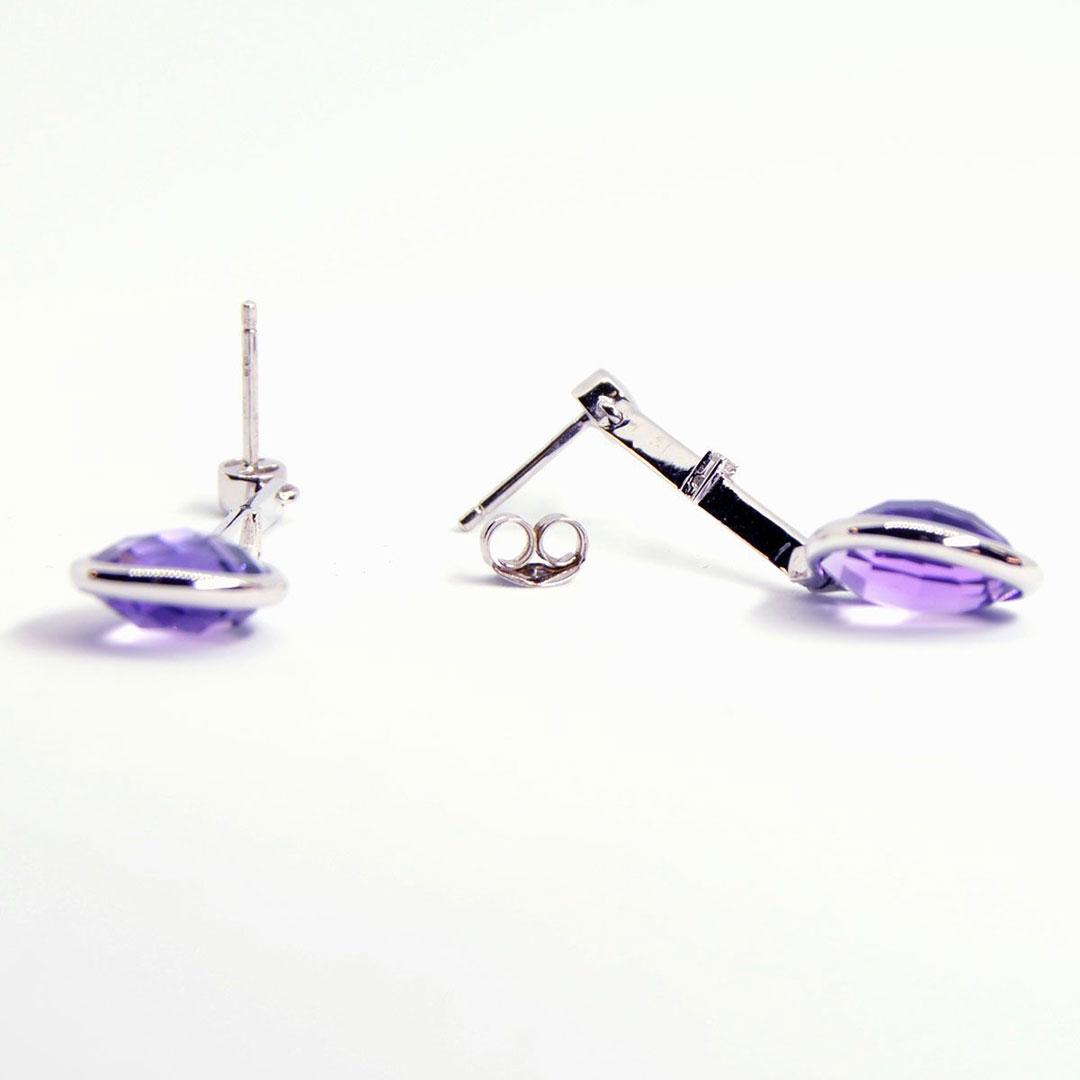 PENDIENTES MUJER ORO BLANCO 18K CON AMATISTA Y DIAMANTE 147B