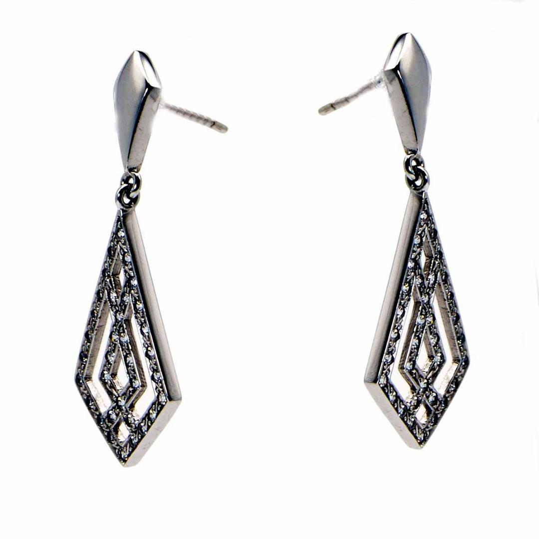 PENDIENTES LARGOS MUJER ORO BLANCO 18K CON CIRCONITAS 2100