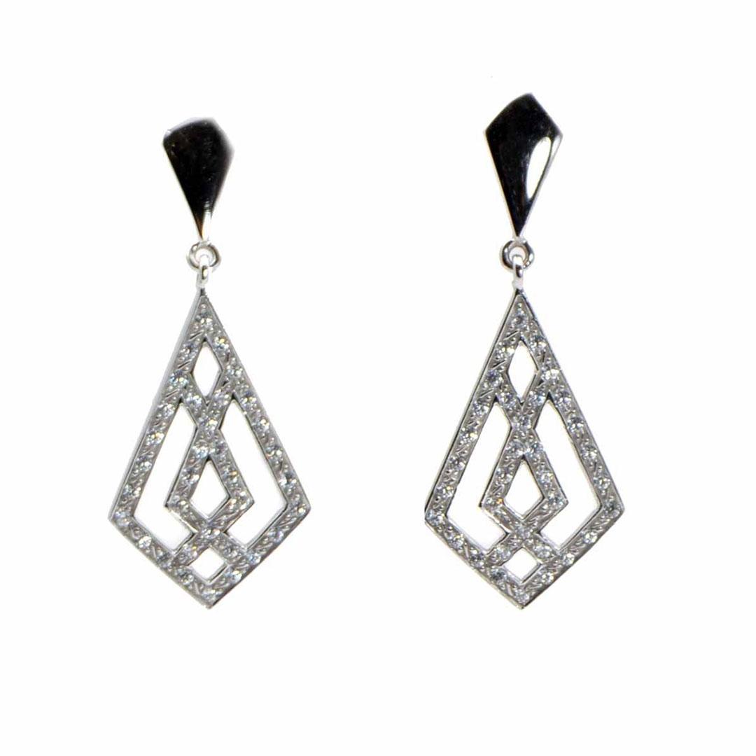 PENDIENTES LARGOS MUJER ORO BLANCO 18K CON CIRCONITAS 2100