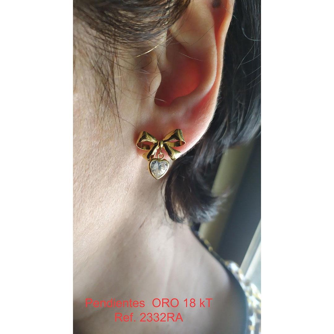 PENDIENTES MUJER ORO 18K LAZO   CORAZÓN CON CIRCONITA 2332RA