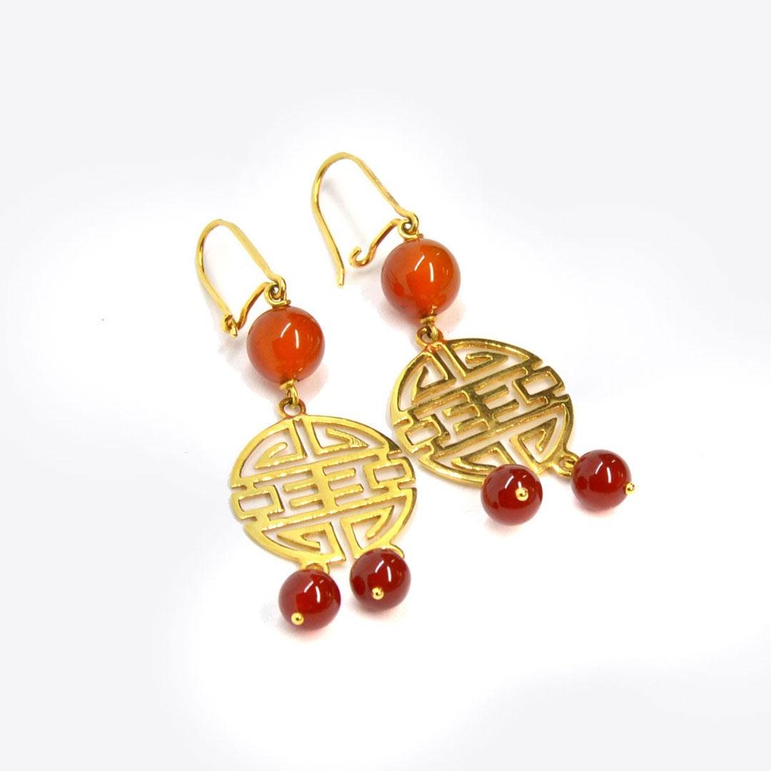 PENDIENTES MUJER ORO 18K LARGOS CORNALINA 2967