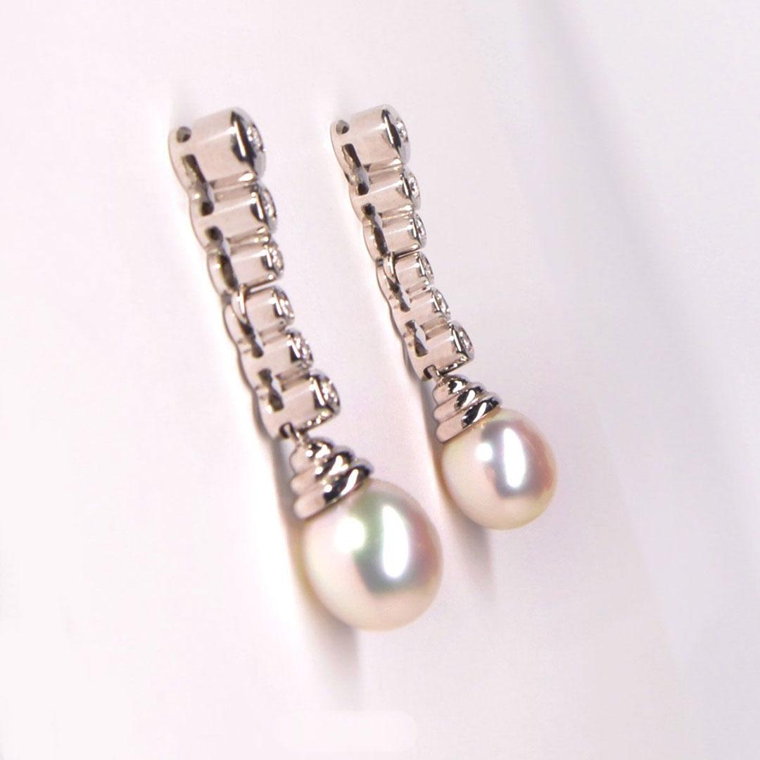 PENDIENTE LARGO MUJER ORO BLANCO 18K PERLAS Y BRILLANTES 388