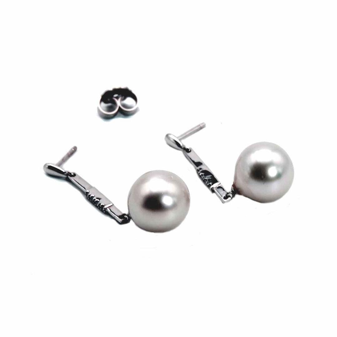 PENDIENTES LARGOS MUJER ORO BLANCO 18K, DIAMANTES Y PERLAS 4