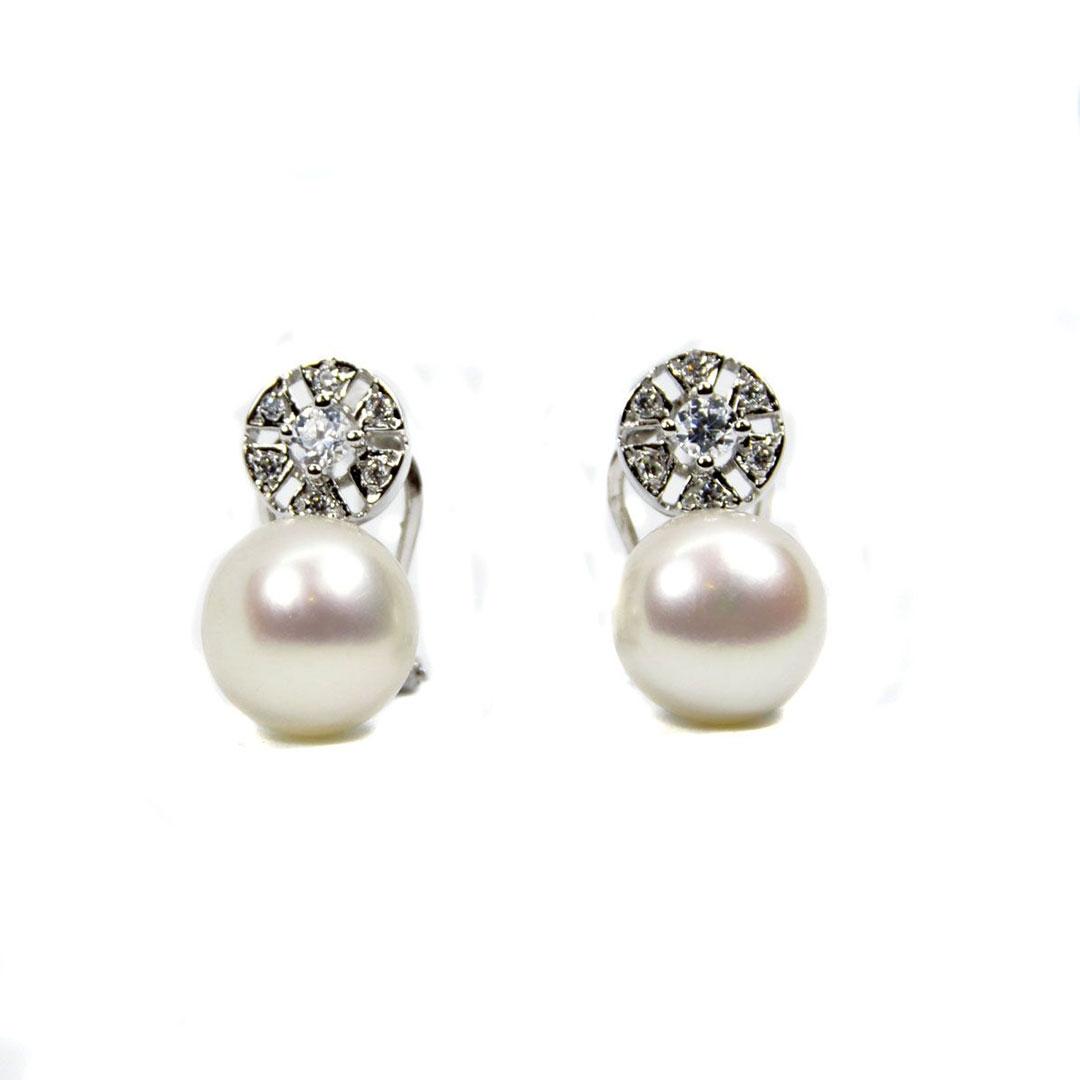 PENDIENTES MUJER ORO BLANCO 18K CON PERLAS Y CIRCONITA 5011P