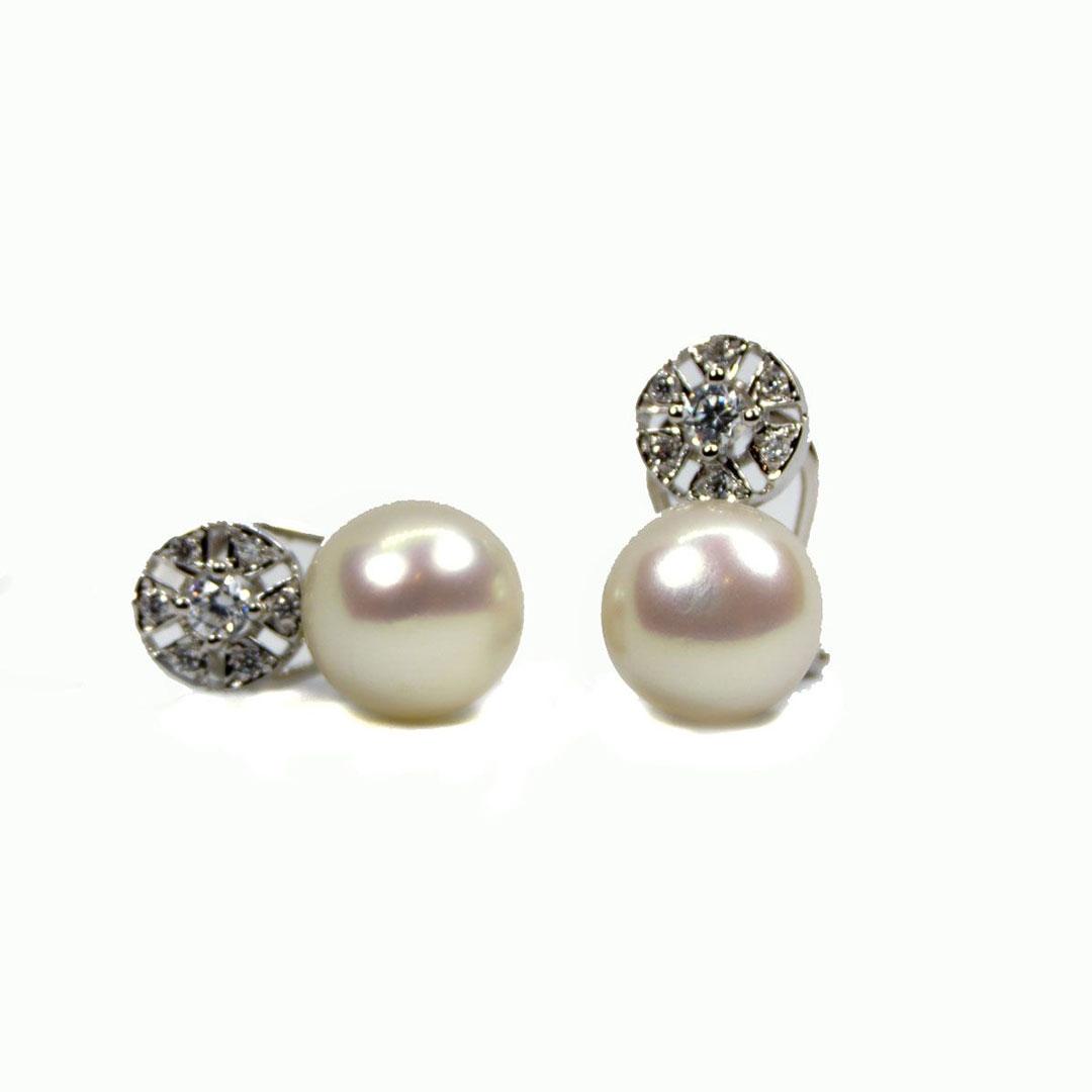 PENDIENTES MUJER ORO BLANCO 18K CON PERLAS Y CIRCONITA 5011P