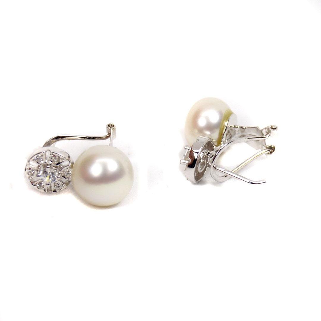 PENDIENTES MUJER ORO BLANCO 18K CON PERLAS Y CIRCONITA 5011P