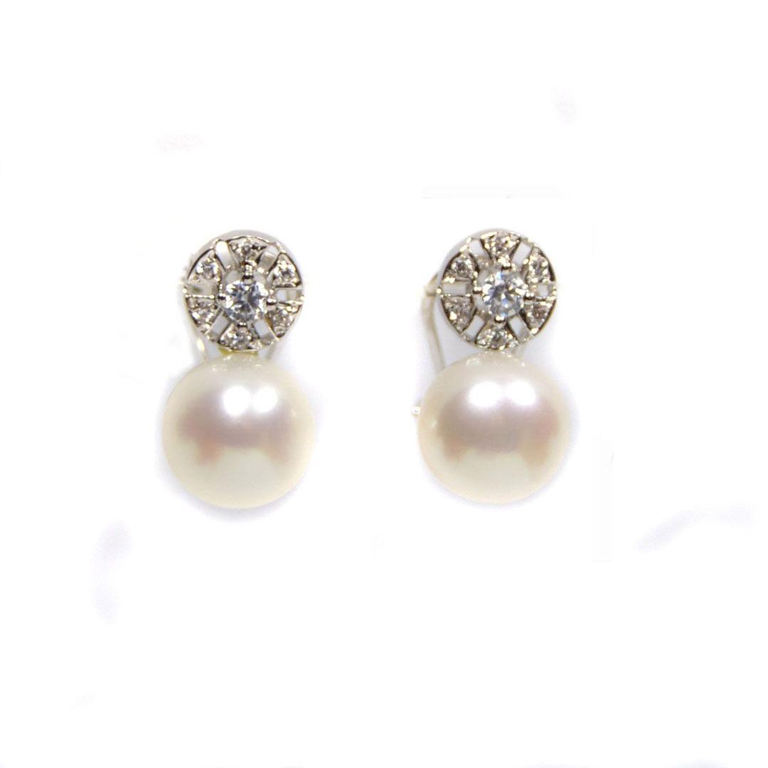 PENDIENTES MUJER ORO BLANCO 18K CON PERLAS Y CIRCONITA 5011P