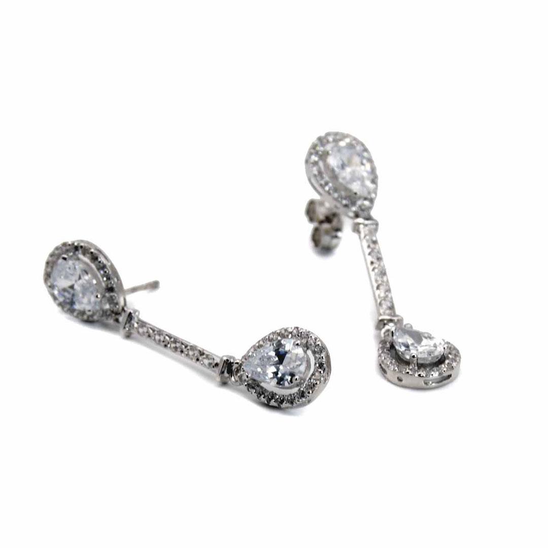 PENDIENTES LARGOS MUJER ORO BLANCO 18K CON CIRCONITAS 5066