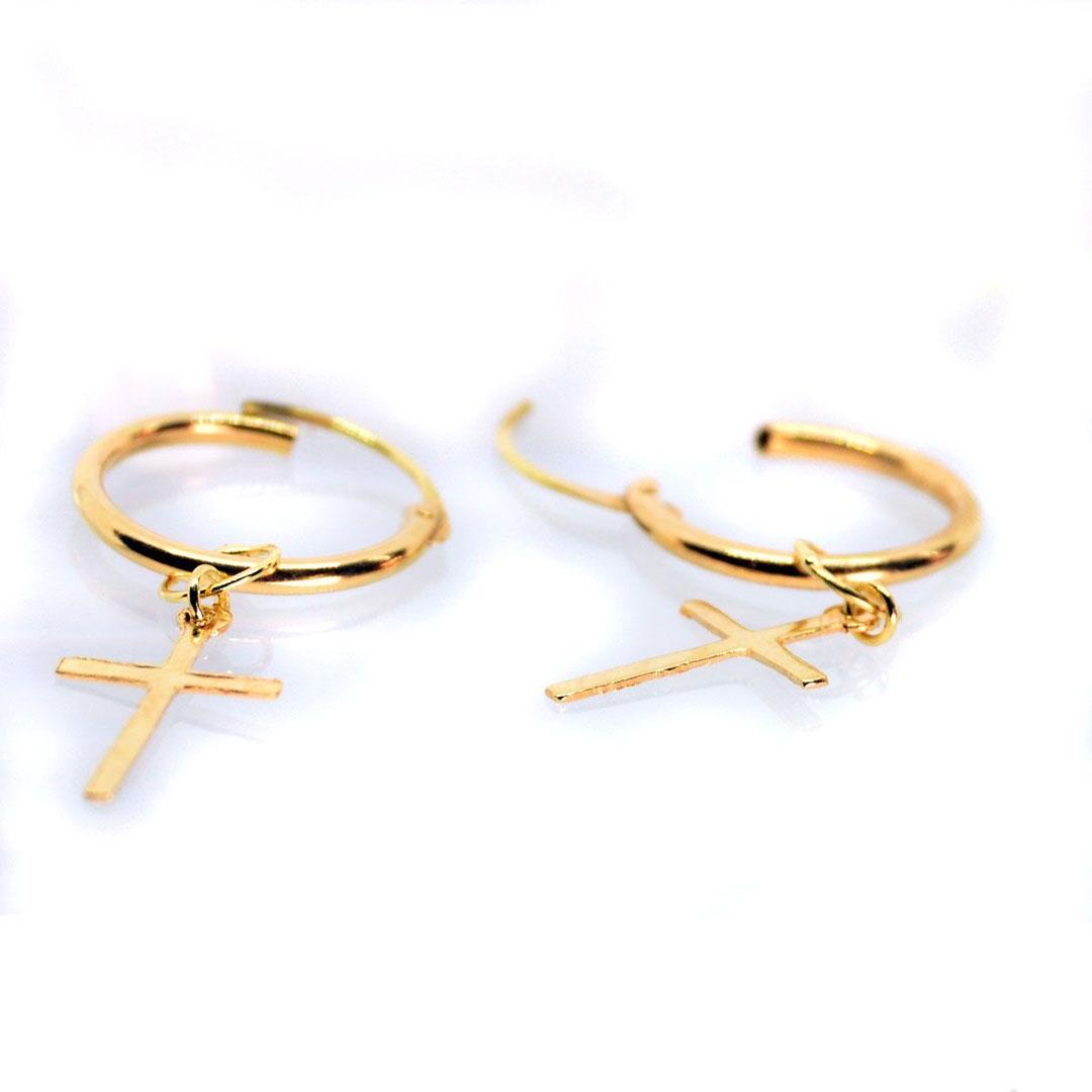 PENDIENTE ARO MUJER ORO 18K CRUZ 5837