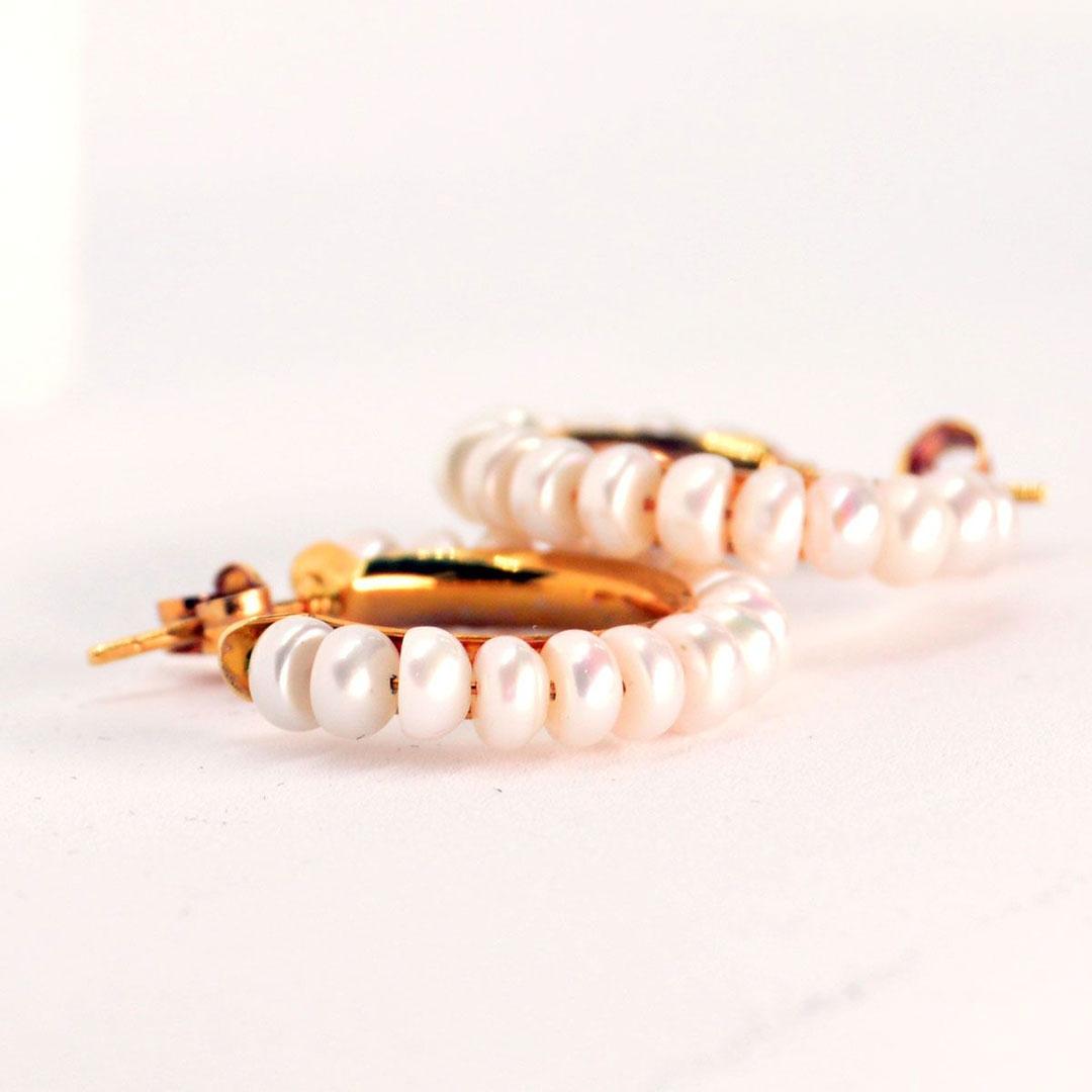 PENDIENTE ARO MUJER ORO 18K PERLAS 8755