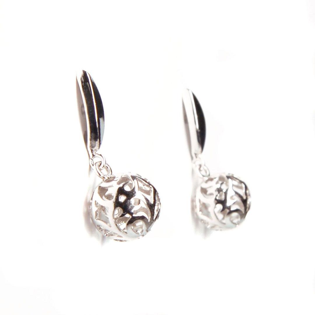 PENDIENTE LARGO MUJER ORO BLANCO 18K BOLA 954141