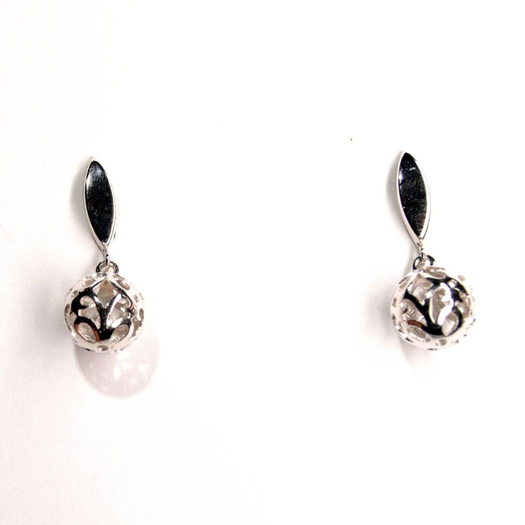 PENDIENTE LARGO MUJER ORO BLANCO 18K BOLA 954141