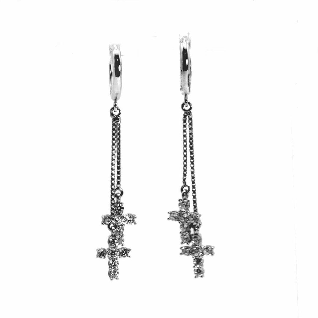 PENDIENTES LARGOS MUJER ORO BLANCO 18K CON CIRCONITAS AOZ039
