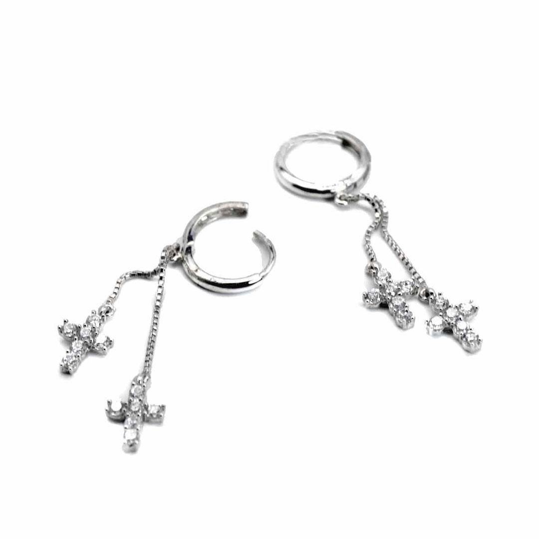 PENDIENTES LARGOS MUJER ORO BLANCO 18K CON CIRCONITAS AOZ039