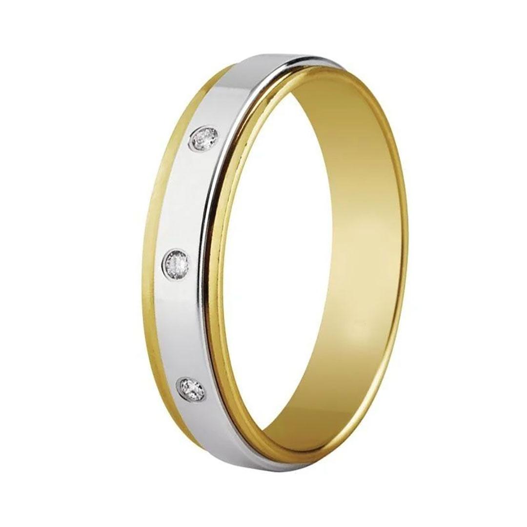 Alianza oro 18k plana 5mm bicolor diamantes 3158bt