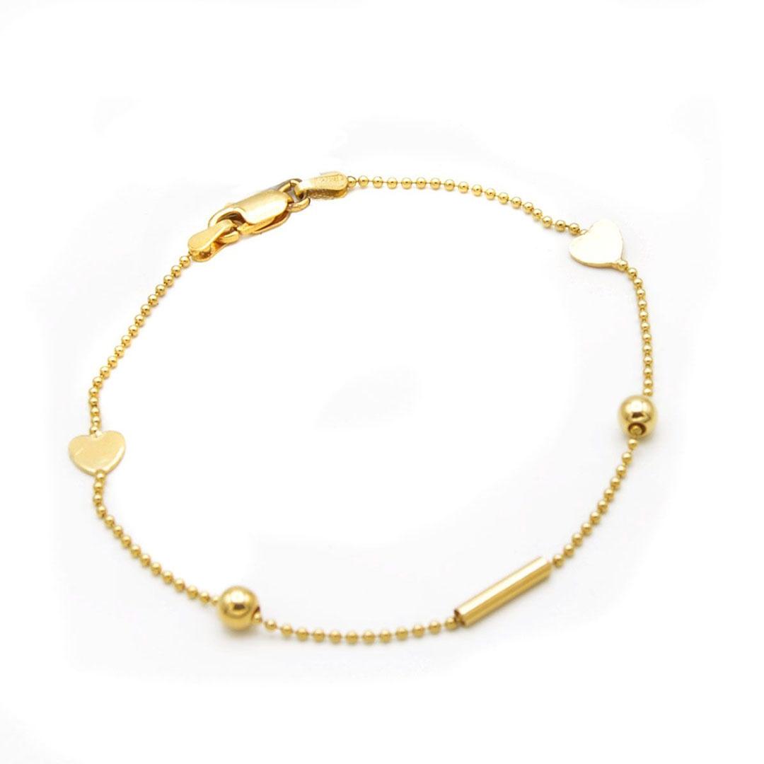 PULSERA MUJER ORO 18K CORAZÓN-BOLITA-CILINDRO 647-19