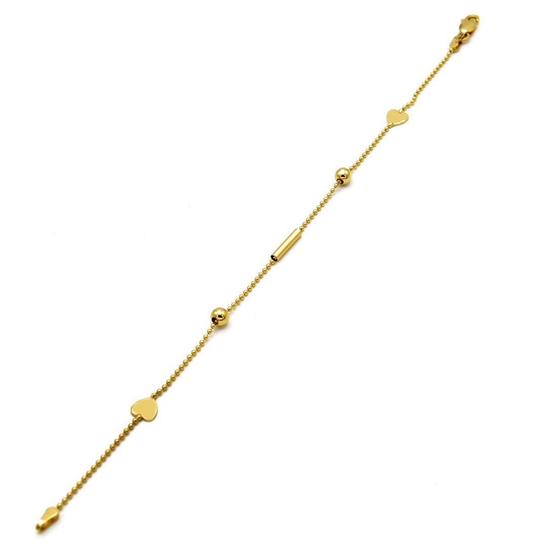 PULSERA MUJER ORO 18K CORAZÓN-BOLITA-CILINDRO 647-19