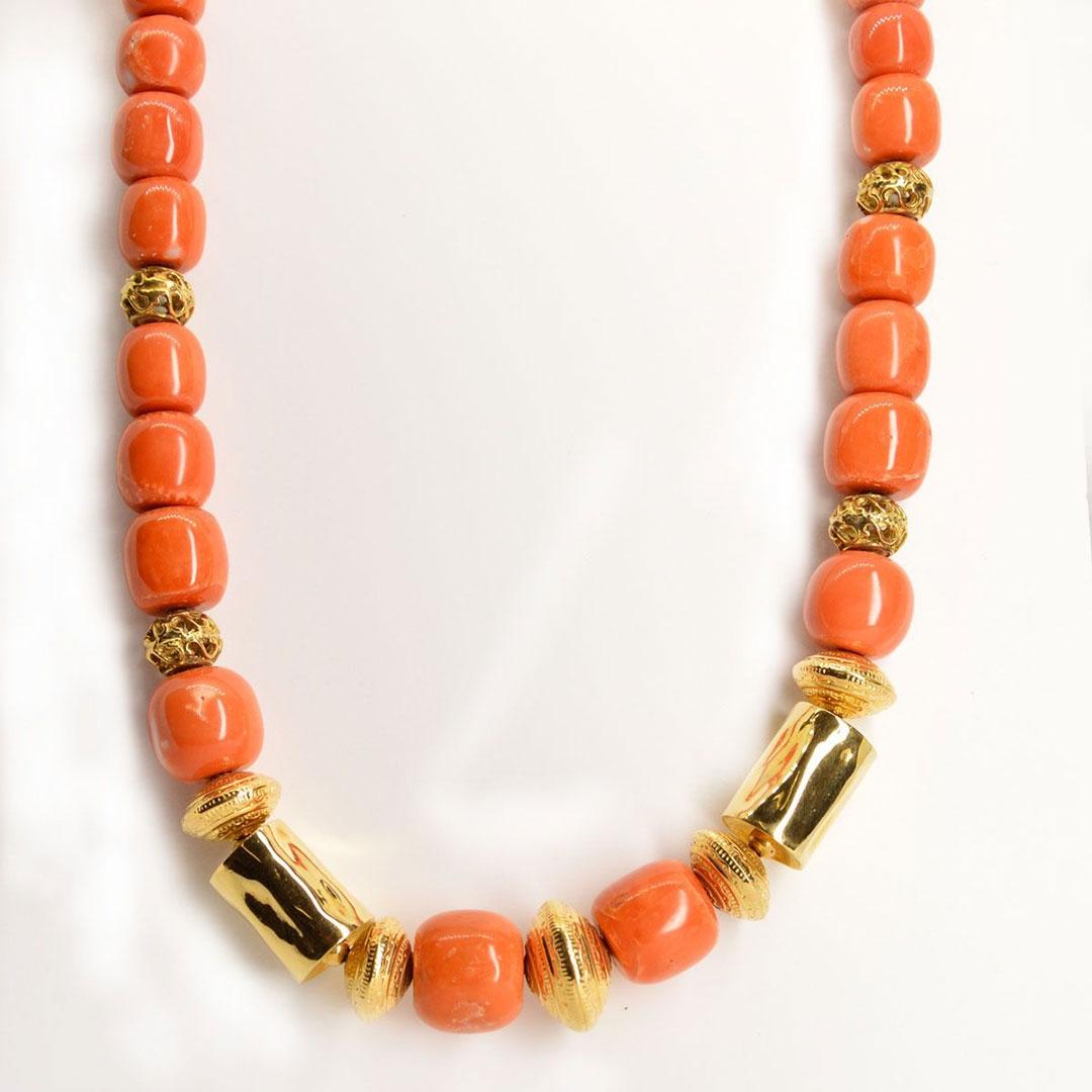 COLLAR MUJER ORO 18K CON CORAL ROJO MOMO JAPON 1440100