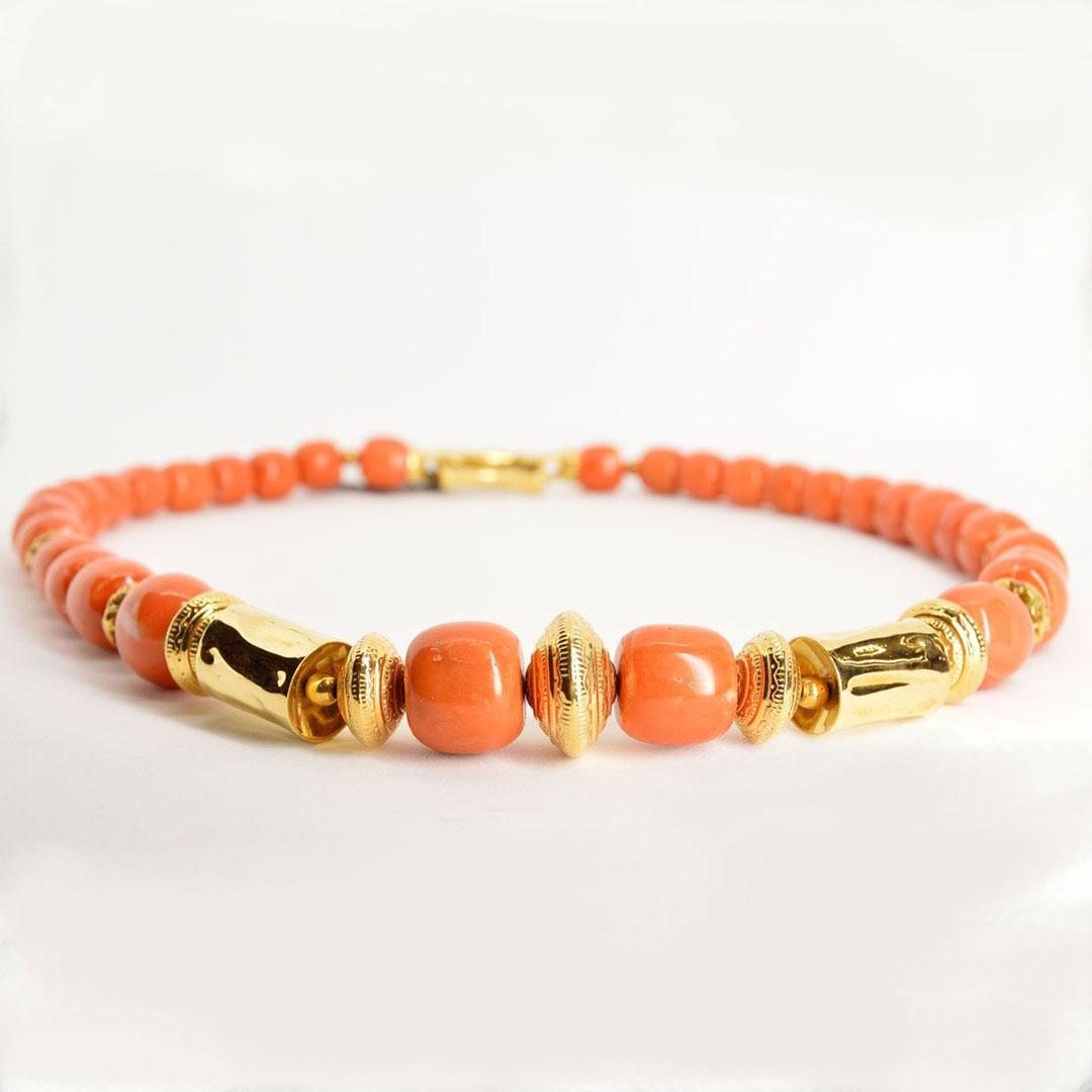 COLLAR MUJER ORO 18K CON CORAL ROJO MOMO JAPON 1440100