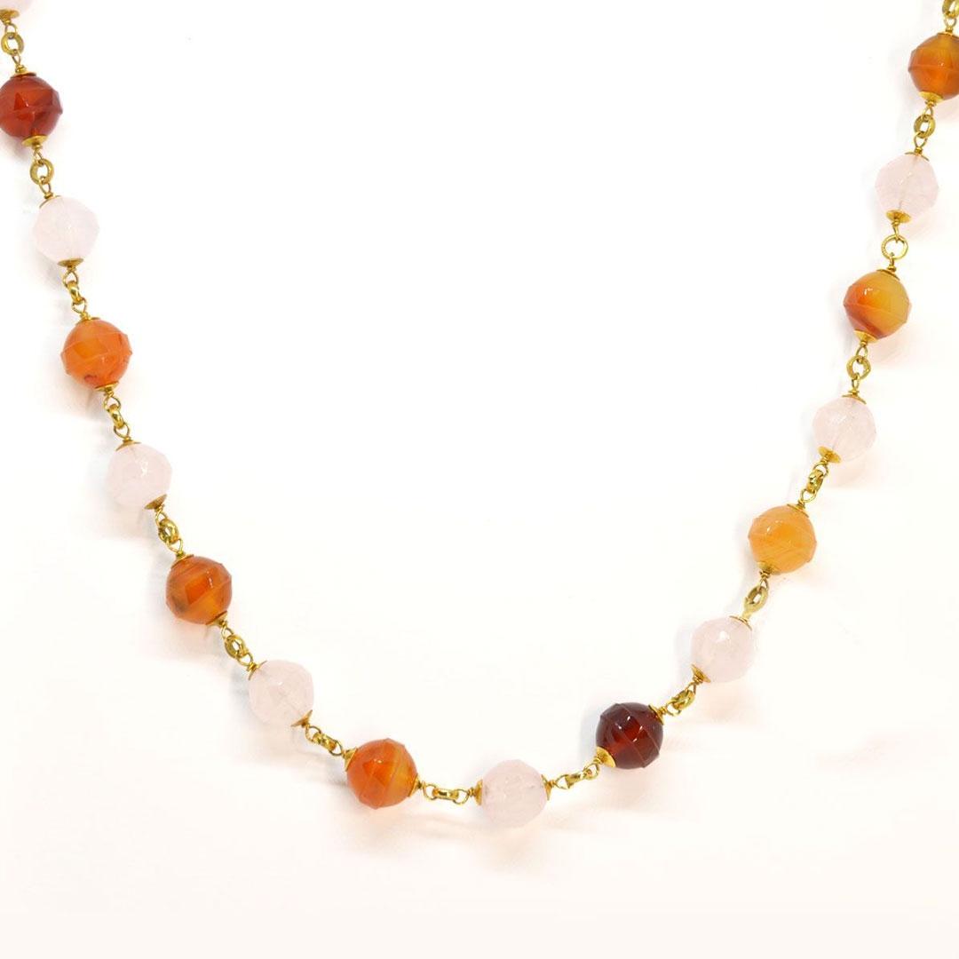 COLLAR MUJER ORO 18K CUARZO ROSA Y CORNALINA 14739