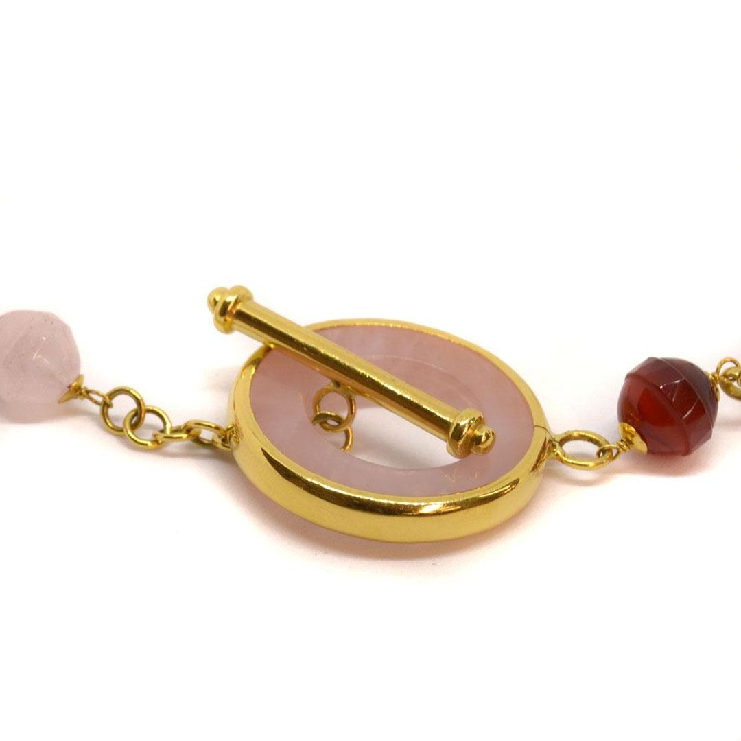 COLLAR MUJER ORO 18K CUARZO ROSA Y CORNALINA 14739