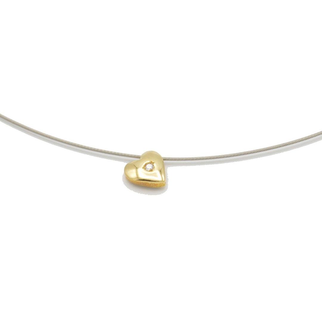 COLLAR MUJER ACERO CON CORAZON ORO 18K CON DIAMANTE 2971ABT