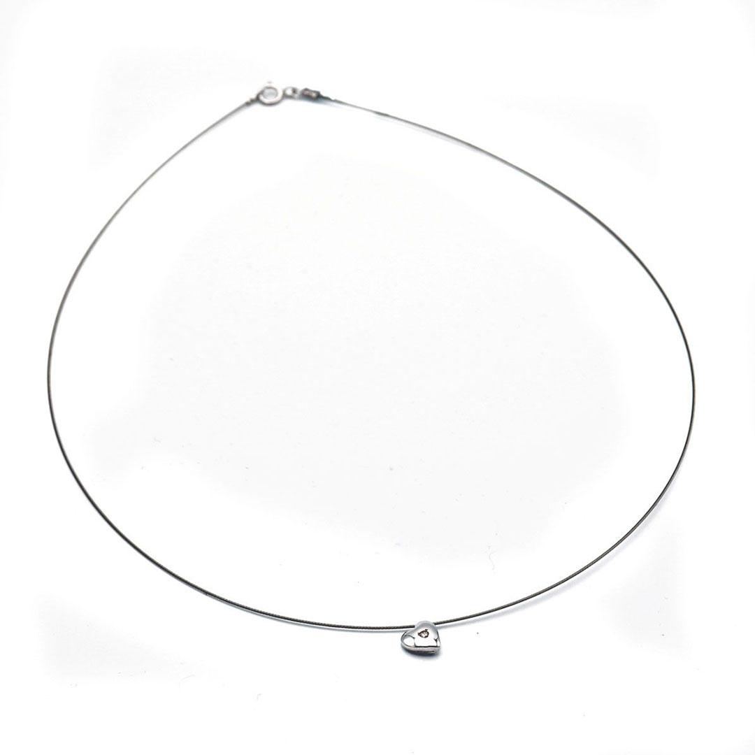 COLLAR MUJER ACERO CON CORAZON ORO 18K Y DIAMANTE 2971BT