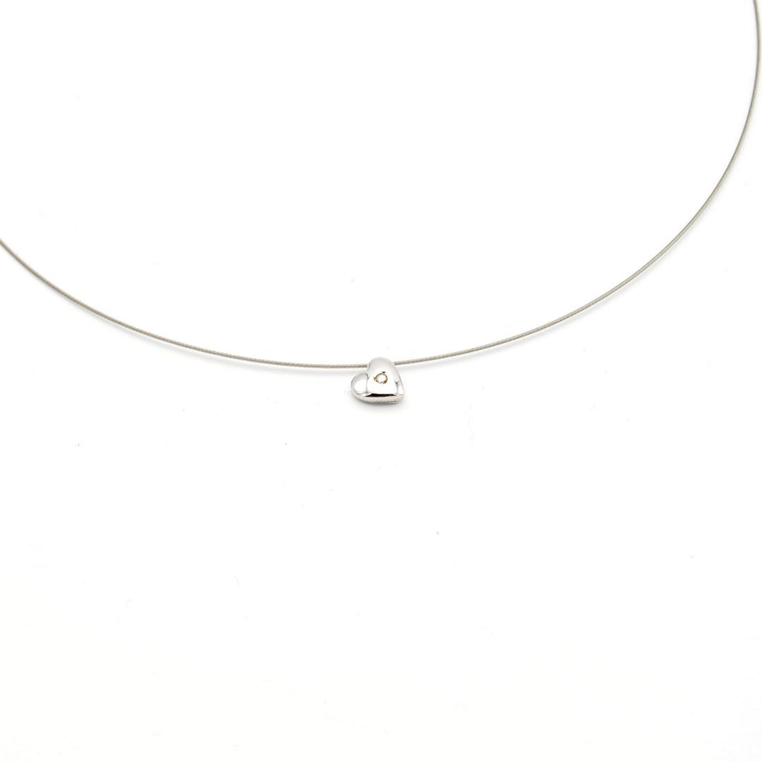 COLLAR MUJER ACERO CON CORAZON ORO 18K Y DIAMANTE 2971BT