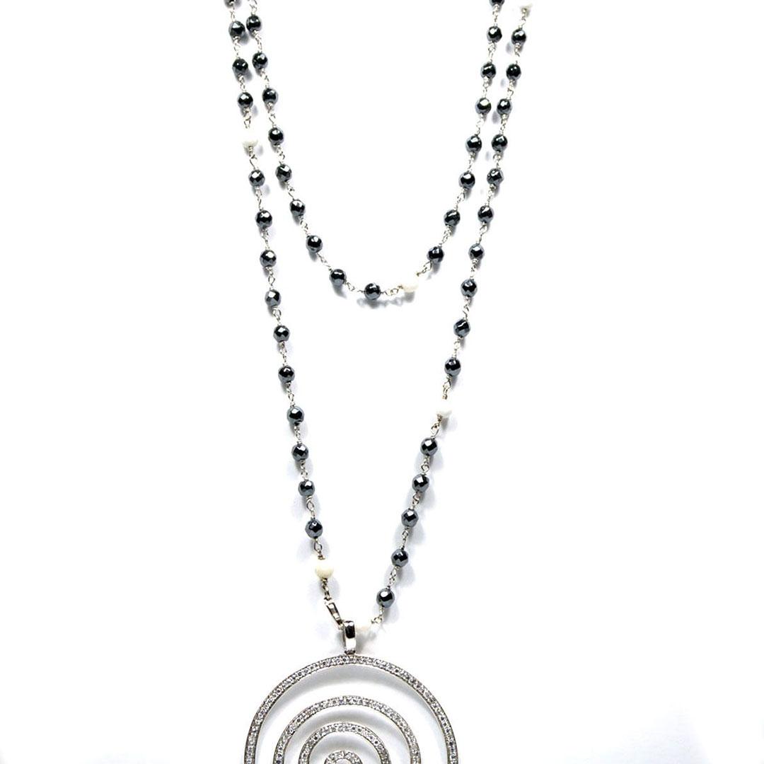 COLLAR MUJER ORO BLANCO 18K CON CUARZO Y ONIX 9328VI