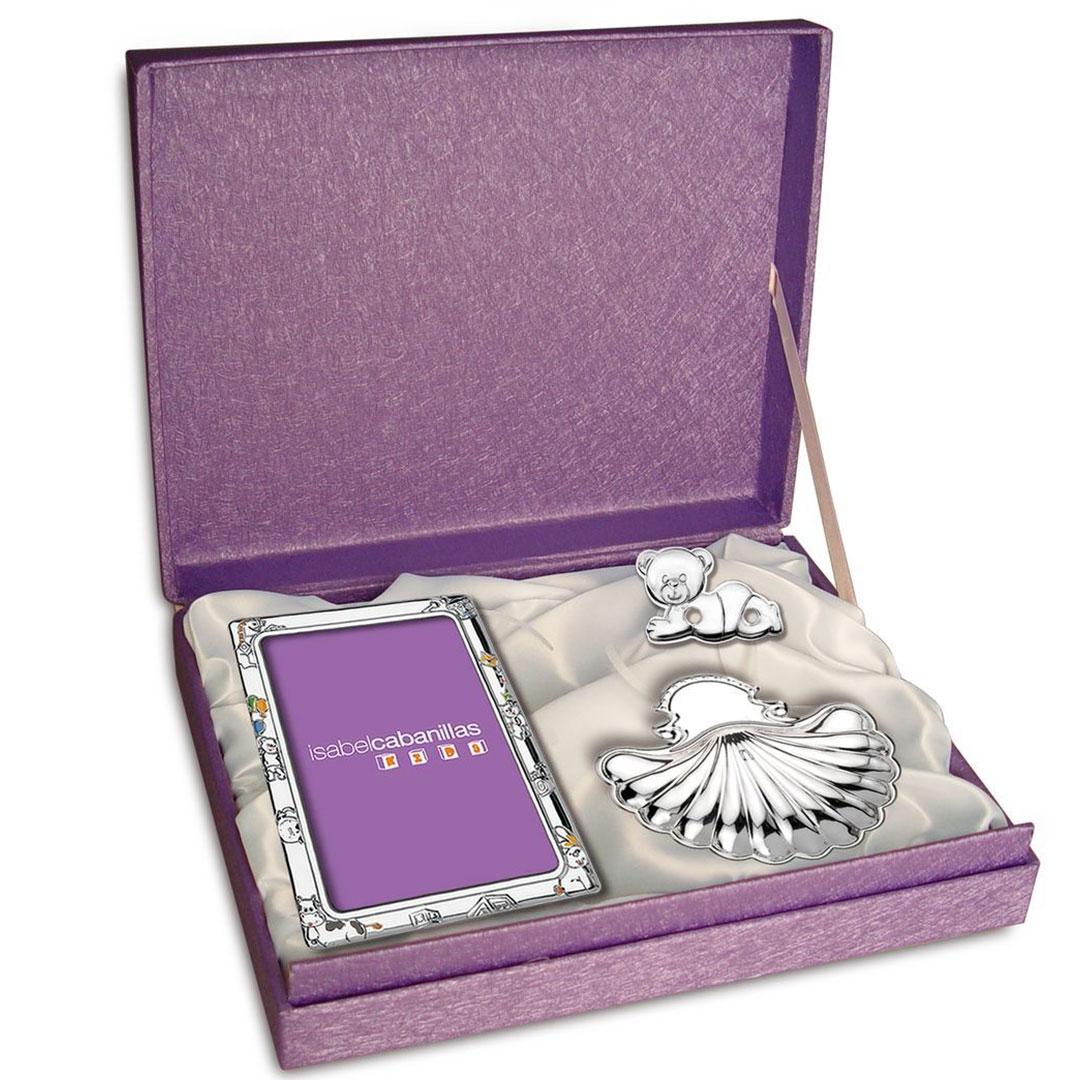 CJTO. REGALO INFANTIL EN PLATA DE MARCO   CONCHA   PINZA 787