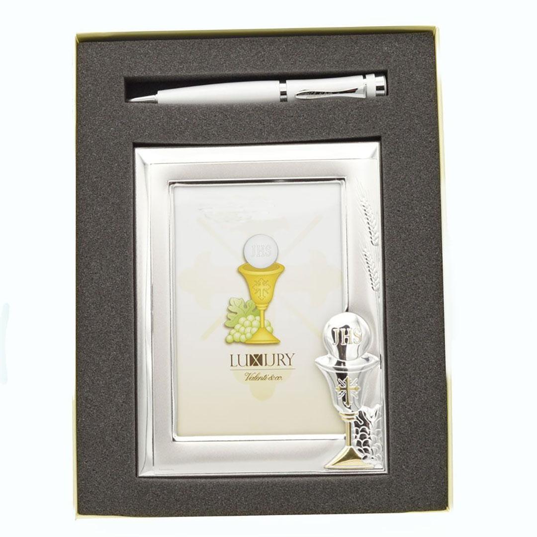 CONJUNTO REGALO COMUNIÓN MARCO Y BOLIGRAFO PLATA 51052/3L