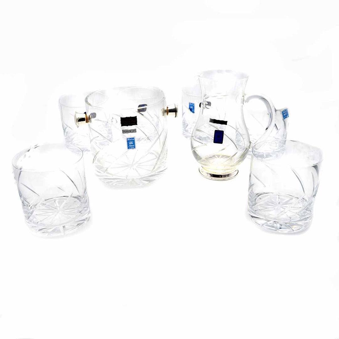 JUEGO REGALO BODA 8 PIEZAS WHISKY CRISTAL Y PLATA 510-LANZAS