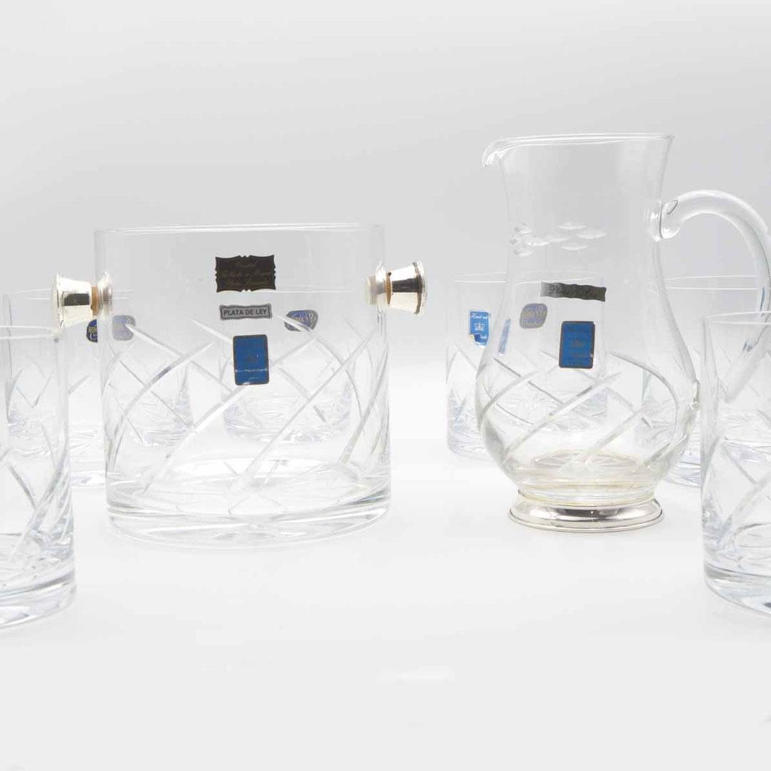 JUEGO REGALO BODA 8 PIEZAS WHISKY CRISTAL Y PLATA 510-LANZAS