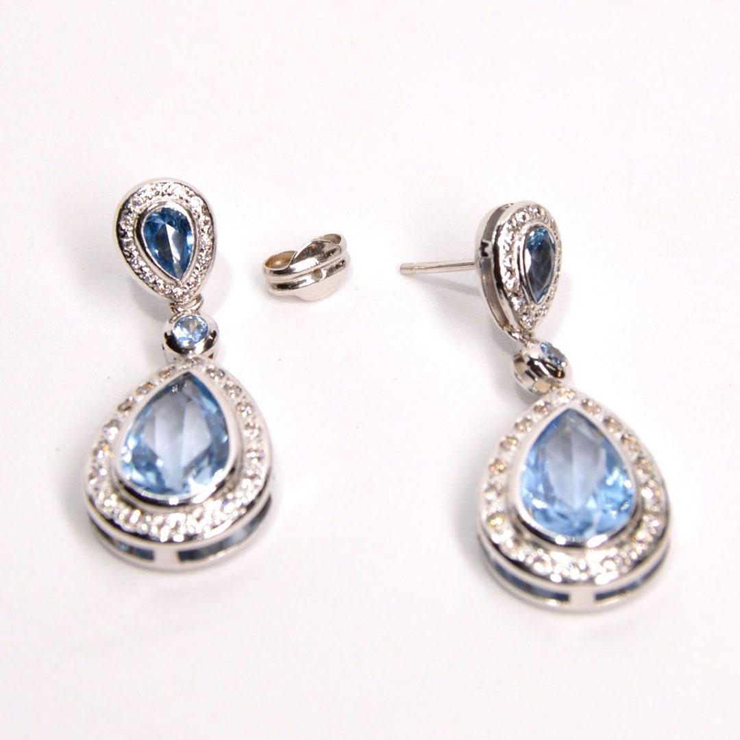 PENDIENTE LARGO MUJER ORO BLANCO 18K CON CIRCONITAS Y PIEDRA