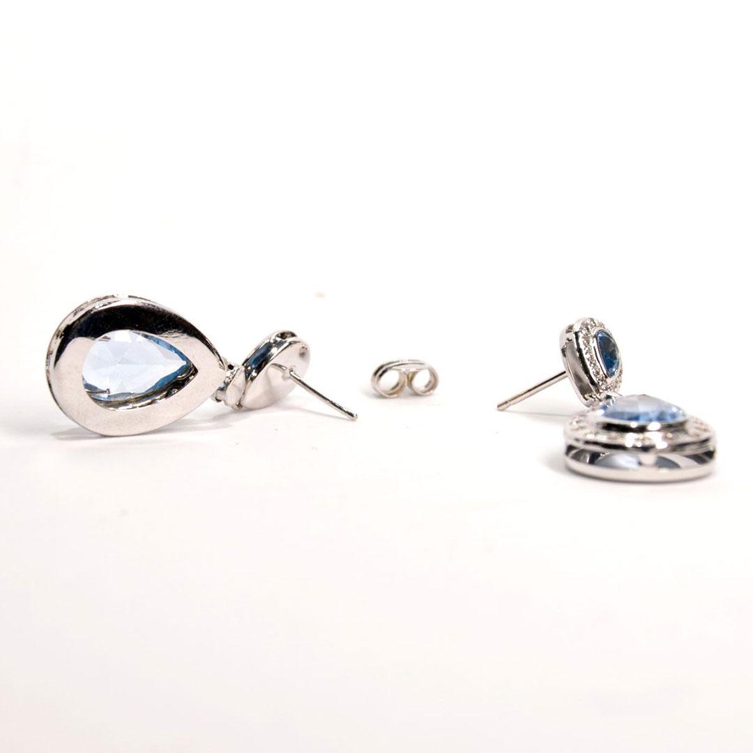 PENDIENTE LARGO MUJER ORO BLANCO 18K CON CIRCONITAS Y PIEDRA