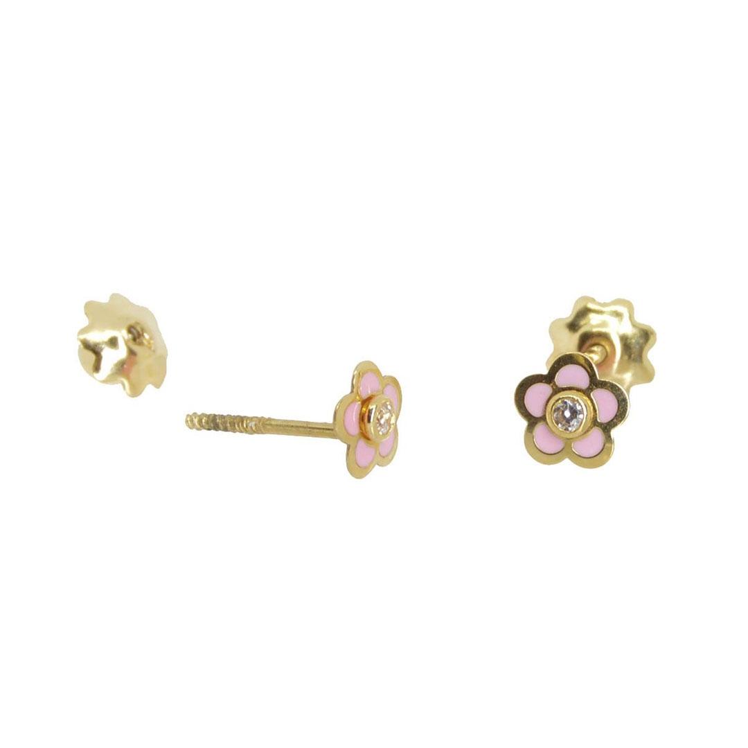 PENDIENTES ORO 18K NIÑA FLOR ROSA 5229