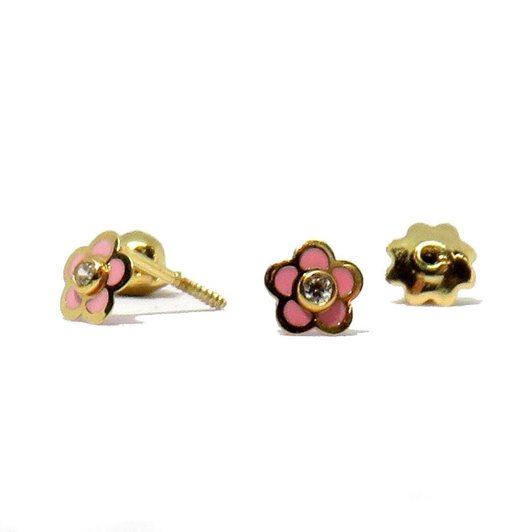 PENDIENTES ORO 18K NIÑA FLOR ROSA 5229