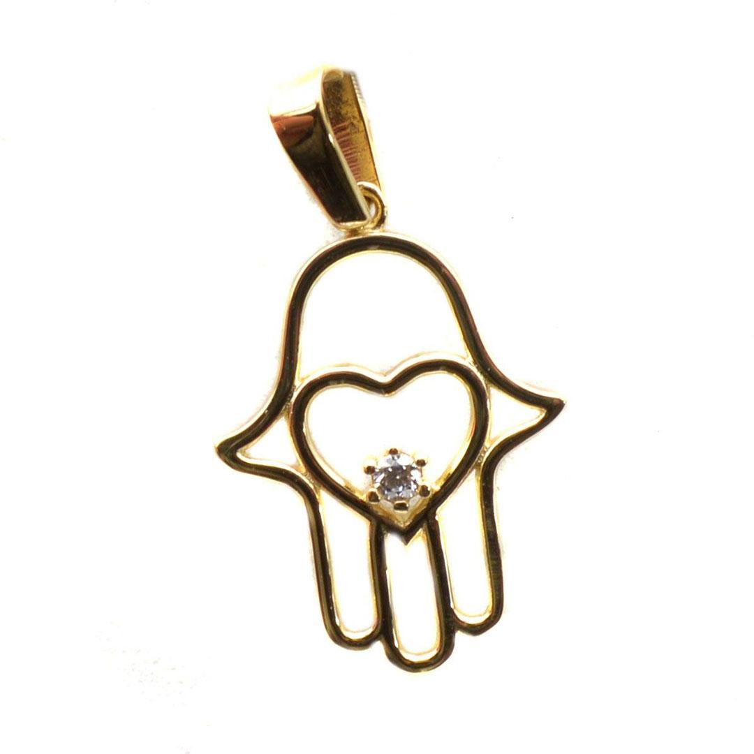 COLGANTE MUJER ORO 18K MANO FÁTIMA/CORAZÓN Y CIRCONITA 1808