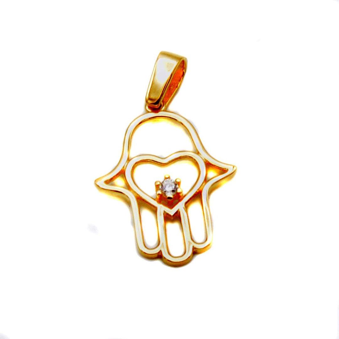 COLGANTE MUJER ORO 18K MANO FÁTIMA/CORAZÓN Y CIRCONITA 1808