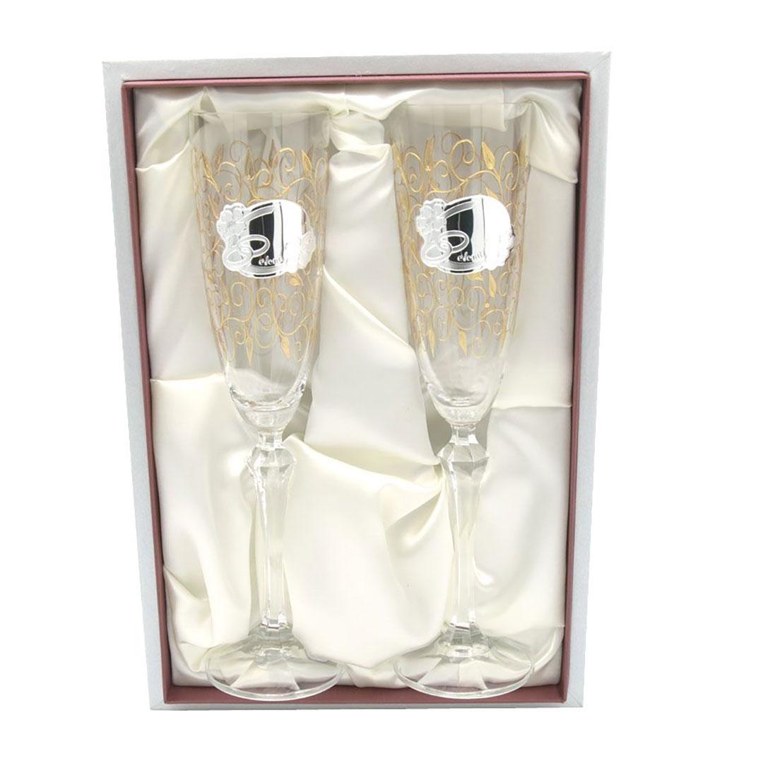 JUEGO REGALO 2 COPAS CRISTAL Y PLATA BODA GA3068A