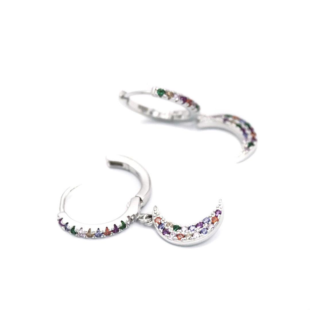 PENDIENTES ARO MUJER PLATA Y CIRCONITAS COLORES E730